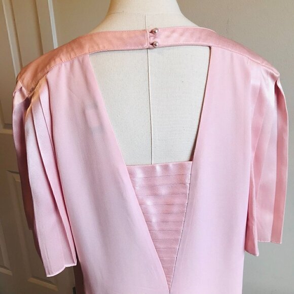 Lizzy & Johnny Vintage 80's Lucero Dress Pink Pleated Cap Sleeves Midi Size 12 - Picture 2 of 6